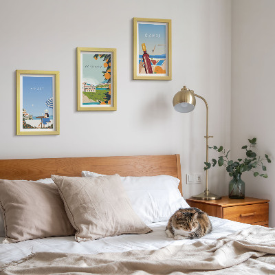 Set van ingelijste schilderijen Vakantieuitzichten op Amalfi, Positano en Capri