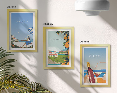 Set van ingelijste schilderijen Vakantieuitzichten op Amalfi, Positano en Capri