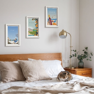Set van ingelijste schilderijen Vakantieuitzichten op Amalfi, Positano en Capri