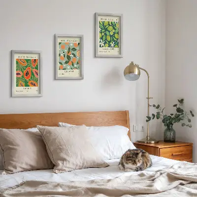 Wanddecoratie met vintage posters met fruitpatronen