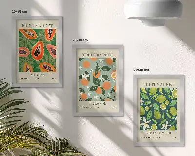 Wanddecoratie met vintage posters met fruitpatronen