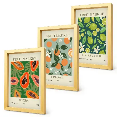 Wanddecoratie met vintage posters met fruitpatronen