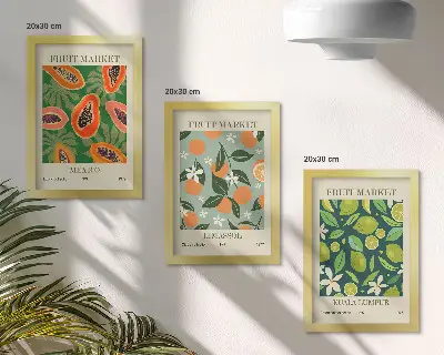 Wanddecoratie met vintage posters met fruitpatronen