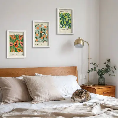 Wanddecoratie met vintage posters met fruitpatronen
