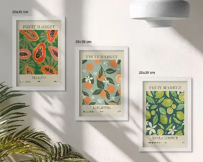 Wanddecoratie met vintage posters met fruitpatronen