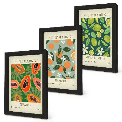 Wanddecoratie met vintage posters met fruitpatronen