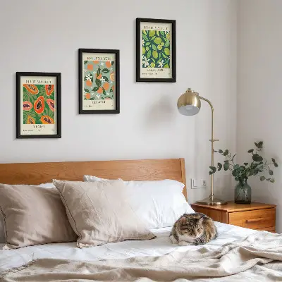 Wanddecoratie met vintage posters met fruitpatronen