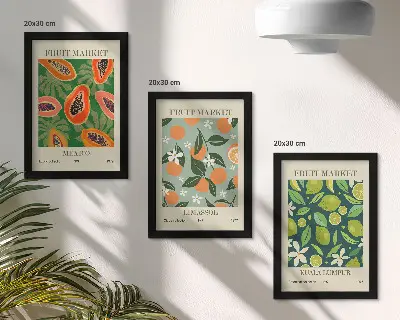 Wanddecoratie met vintage posters met fruitpatronen