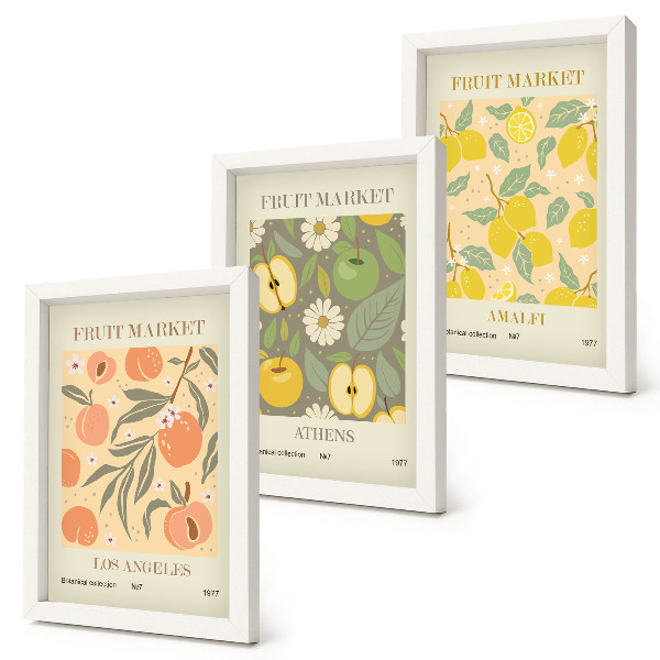 Set van ingelijste schilderijen Fruitposterpatronen in retrostijl
