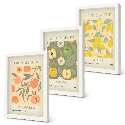 Set van ingelijste schilderijen Fruitposterpatronen in retrostijl