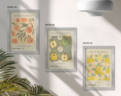 Set van ingelijste schilderijen Fruitposterpatronen in retrostijl