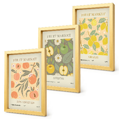 Set van ingelijste schilderijen Fruitposterpatronen in retrostijl