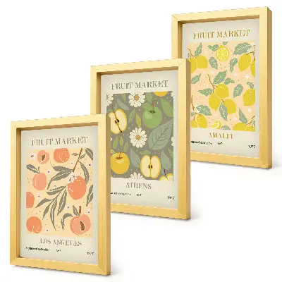 Set ingelijste schilderijen met fruitpatronen in retrostijl