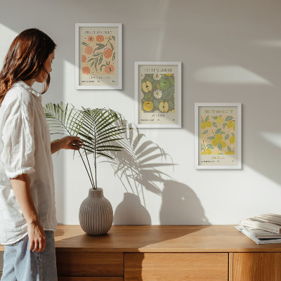 Set van ingelijste schilderijen Fruitposterpatronen in retrostijl