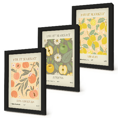 Set van ingelijste schilderijen Fruitposterpatronen in retrostijl