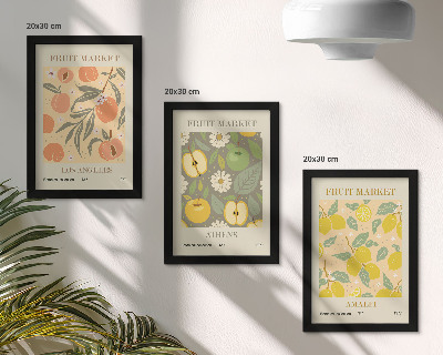 Set van ingelijste schilderijen Fruitposterpatronen in retrostijl