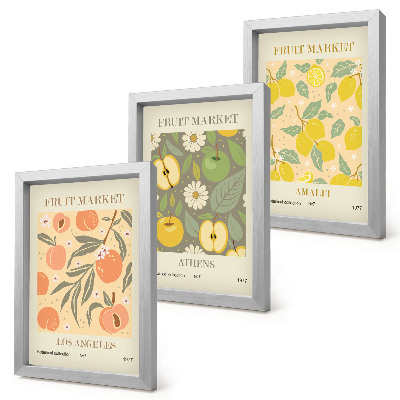 Set van ingelijste schilderijen Fruitposterpatronen in retrostijl