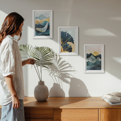 Gallery wall Abstracte esthetische vergezichten met bergen en planten.