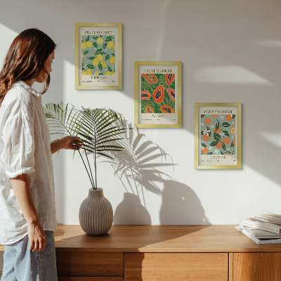 Set van ingelijste schilderijen Fruitposters: citroenen, papaja's, mandarijnen, bloemen