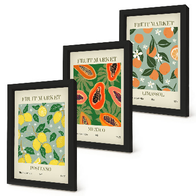 Set van ingelijste schilderijen Fruitposters: citroenen, papaja's, mandarijnen, bloemen