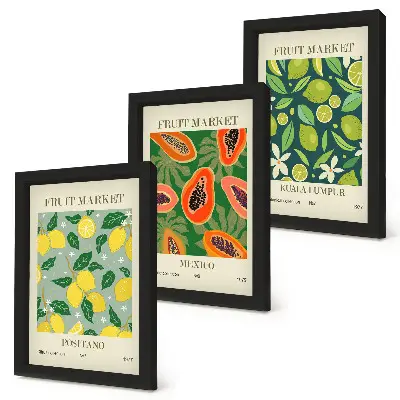Gallery wall met fruitige patronen van citroenen, papaja's en limoenen