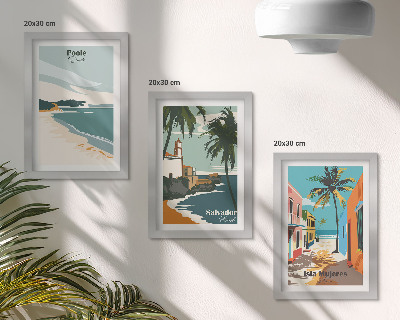 Set van ingelijste schilderijen Tropische landschappen met stranden en palmbomen