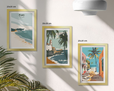 Set van ingelijste schilderijen Tropische landschappen met stranden en palmbomen