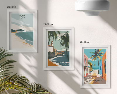 Set van ingelijste schilderijen Tropische landschappen met stranden en palmbomen