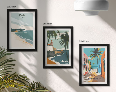 Set van ingelijste schilderijen Tropische landschappen met stranden en palmbomen