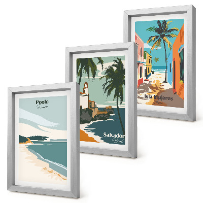 Set van ingelijste schilderijen Tropische landschappen met stranden en palmbomen