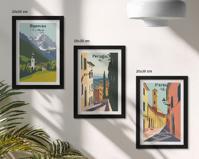 Set van ingelijste schilderijen Berglandschappen en straten van Italiaanse steden