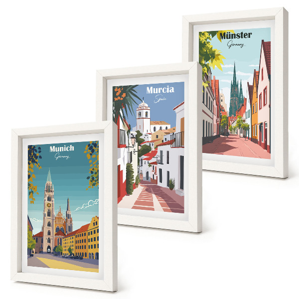 Gallery wall Europese steden in kleurrijke illustraties