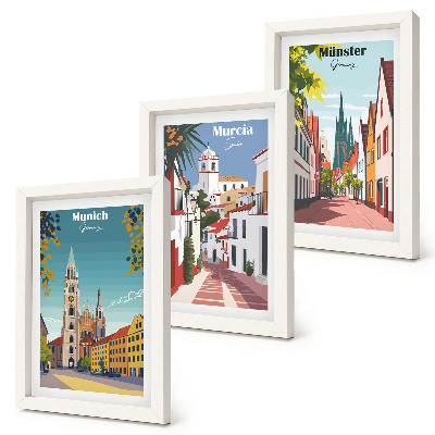 Gallery wall Europese steden in kleurrijke illustraties
