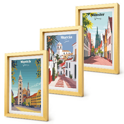 Gallery wall Europese steden in kleurrijke illustraties