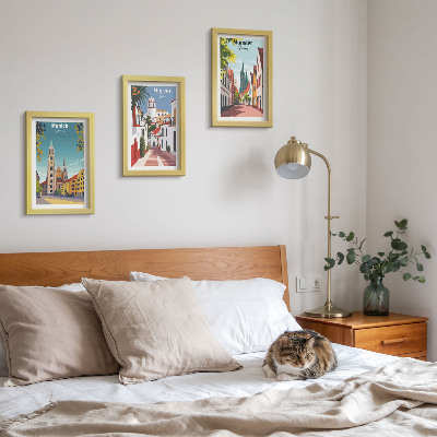 Gallery wall Europese steden in kleurrijke illustraties