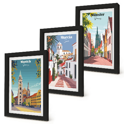 Gallery wall Europese steden in kleurrijke illustraties