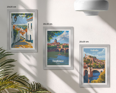 Set van ingelijste schilderijen Grafische afbeeldingen in retrostijl van beroemde steden