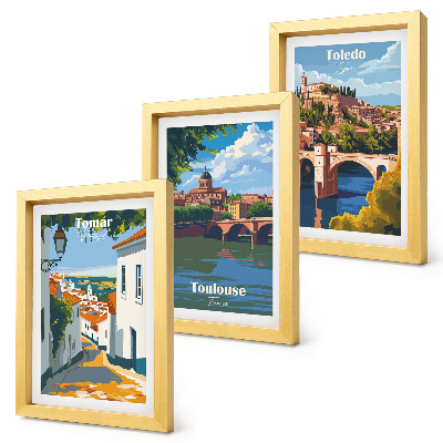 Set van ingelijste schilderijen Grafische afbeeldingen in retrostijl van beroemde steden