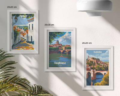 Set van ingelijste schilderijen Grafische afbeeldingen in retrostijl van beroemde steden