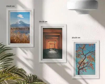 Set ingelijste schilderijen met Japanse landschappen, natuur en Aziatische architectuur