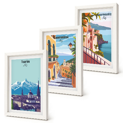 Gallery wall Kleurrijke, retro-achtige stadsgezichten