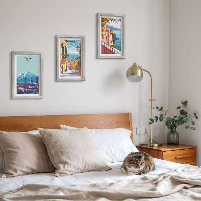 Gallery wall Kleurrijke, retro-achtige stadsgezichten