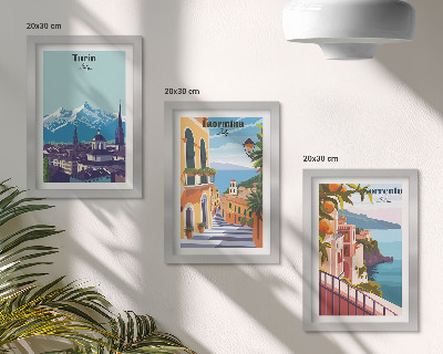 Gallery wall Kleurrijke, retro-achtige stadsgezichten