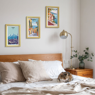 Gallery wall Kleurrijke, retro-achtige stadsgezichten