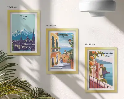 Gallery wall kleurrijke, retro stadsgezichten