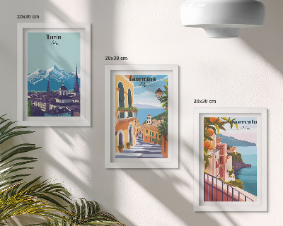 Gallery wall Kleurrijke, retro-achtige stadsgezichten