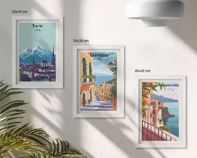 Gallery wall kleurrijke, retro stadsgezichten