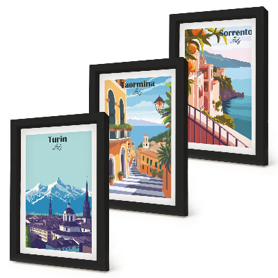 Gallery wall Kleurrijke, retro-achtige stadsgezichten