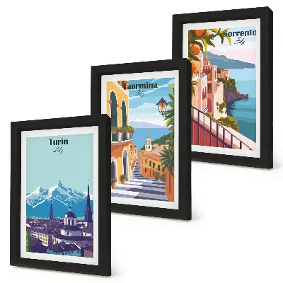 Gallery wall kleurrijke, retro stadsgezichten