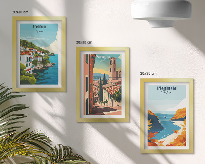 Set van ingelijste schilderijen Schilderachtige landschappen in retrostijl.